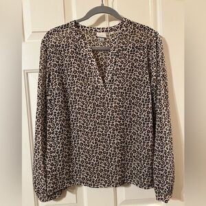 NWOT Women’s a new day Sheer Long Sleeve Leopard Print V-Neck Blouse Size Medium
